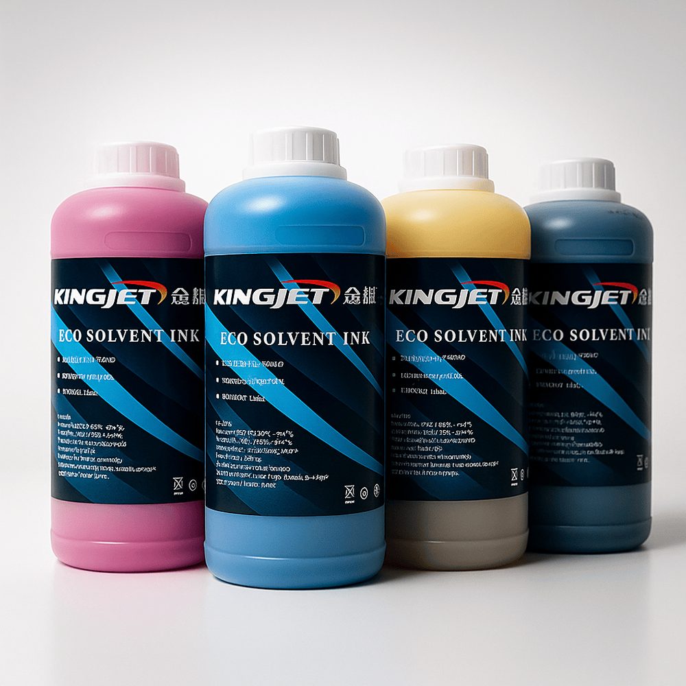 Botellas de tinta eco-solvente Kingjet, colores cian, magenta, amarillo y negro